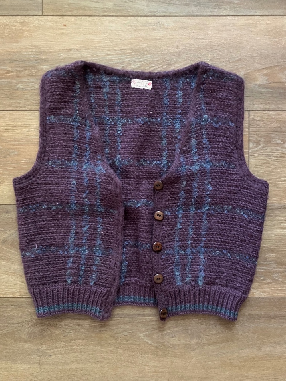 Hand loomed vintage wool vest artisan purple